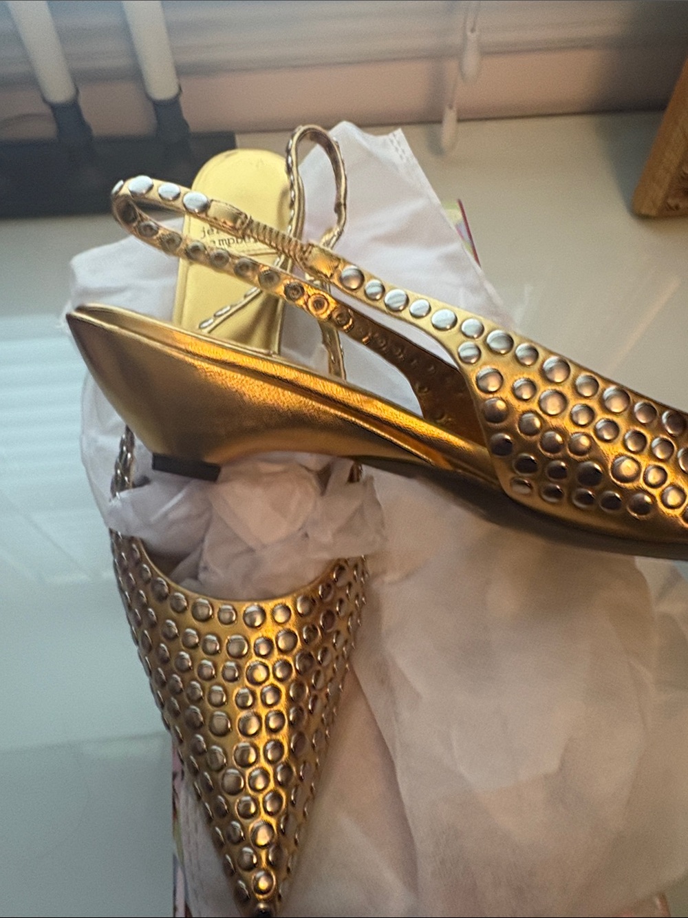 Jeffrey Campbell Gold Studded Pointed Slingback Flats - Picture 3 of 4